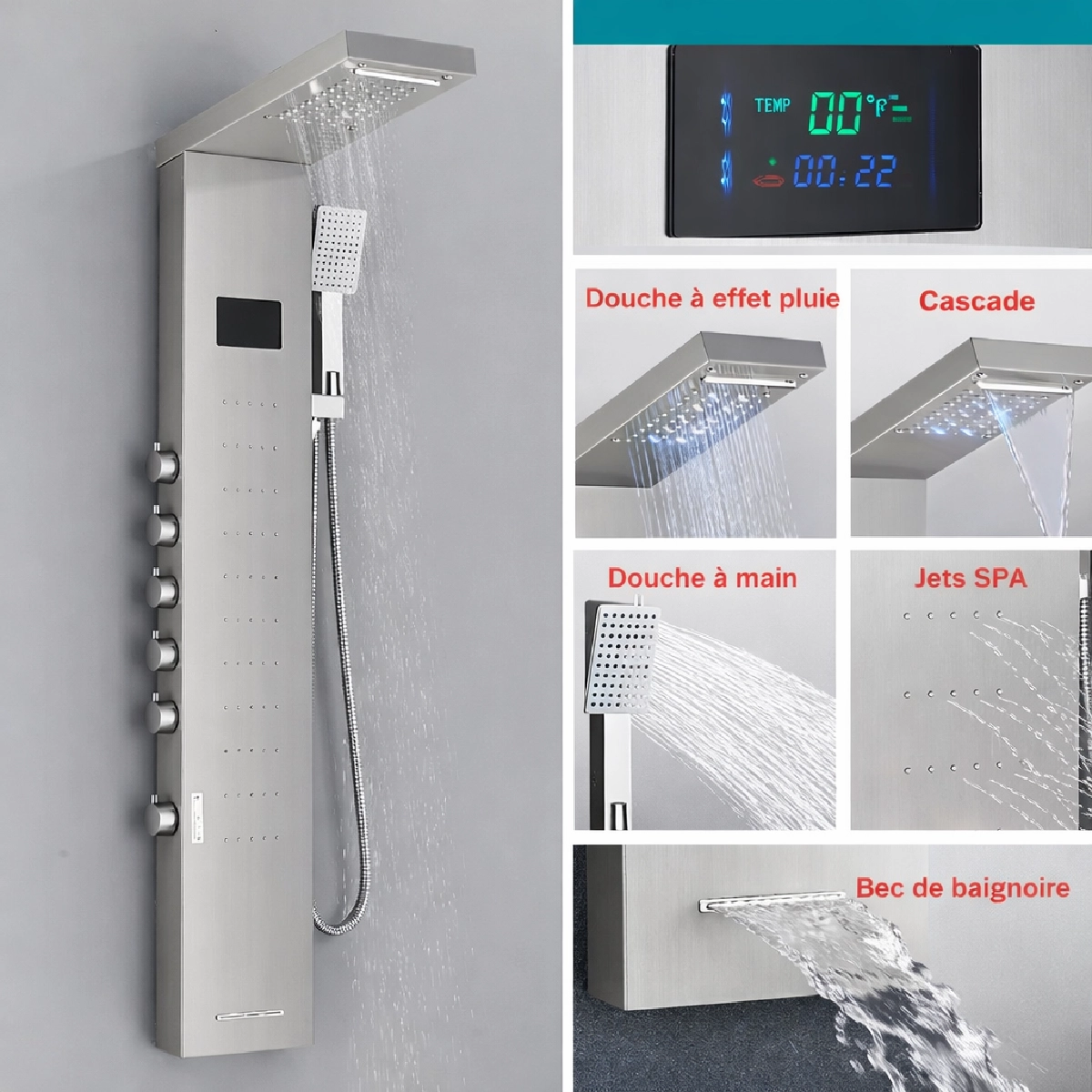 Panneau de douche hydromassant LED Oracle